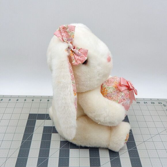 White Bunny Rabbit Plush Flowered Fabric Egg Bow Feet Ears 11 In Stuffed Easter - Picture 4 of 10